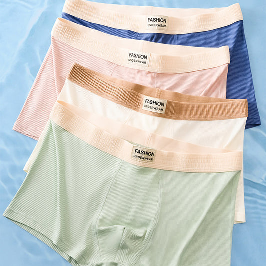 Men Breathable Boxer Shorts Underwear, Youth Elastic Panty, Thin Letters Printing Belt Underpants for Men