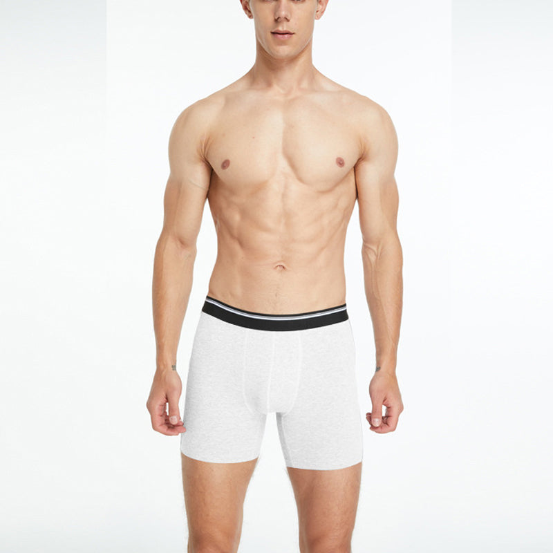 Mens Mid Long Black Boxer Shorts, Cotton Underwear Breathable Male, Comfortable Underpants for Man Homme Soft Boxers