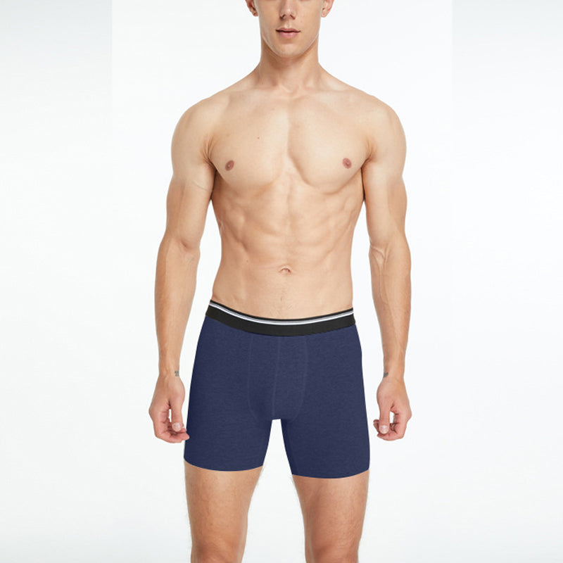 Mens Mid Long Black Boxer Shorts, Cotton Underwear Breathable Male, Comfortable Underpants for Man Homme Soft Boxers