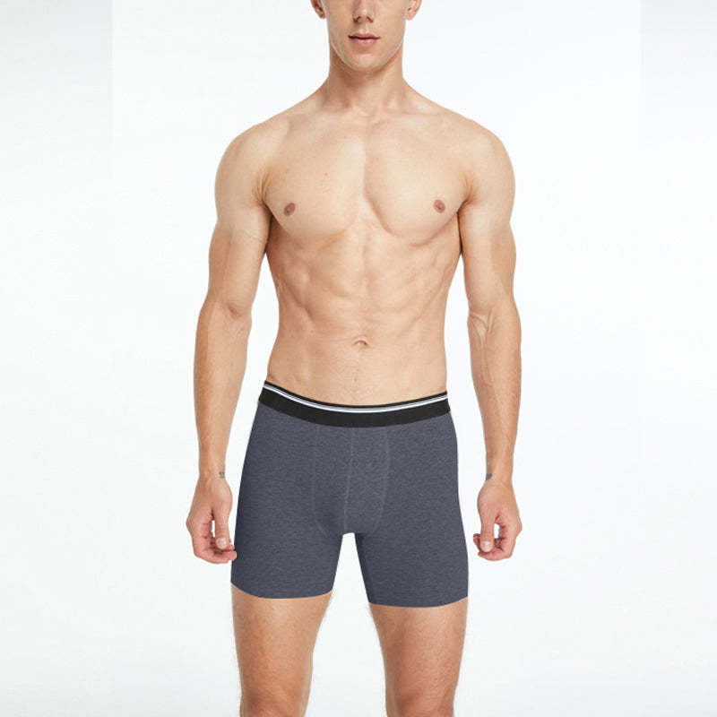 Mens Mid Long Black Boxer Shorts, Cotton Underwear Breathable Male, Comfortable Underpants for Man Homme Soft Boxers