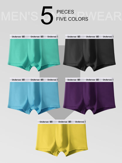 Mens 5 Pack Polyester Boxers Underwe Waistband, Solid Color Boxer Briefs, Lightweight Quick Dry Underwear Multipack