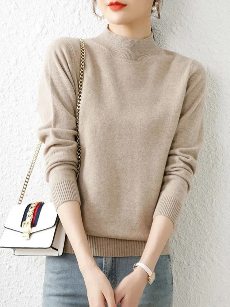 Autumn Winter Womens Turtleneck Pullover Slim Long Sleeve Knitted Sweater