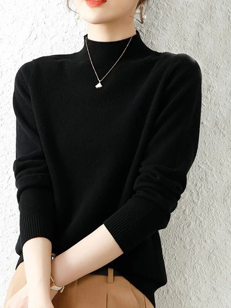 Autumn Winter Womens Turtleneck Pullover Slim Long Sleeve Knitted Sweater