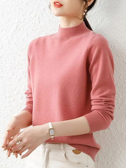 Autumn Winter Womens Turtleneck Pullover Slim Long Sleeve Knitted Sweater