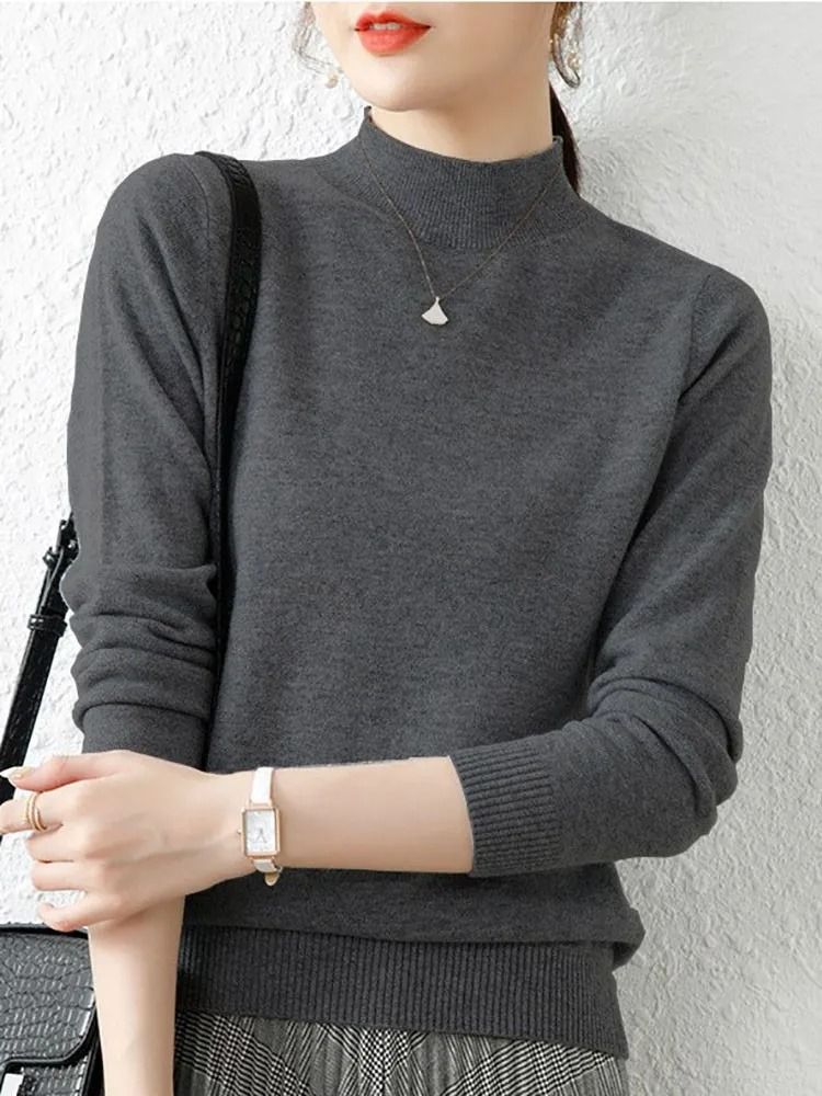 Autumn Winter Womens Turtleneck Pullover Slim Long Sleeve Knitted Sweater