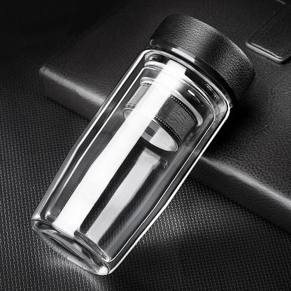 Double deck glass cup portable tea milk coffee glass cup with lid thermal insulation anti scald drinking water cup