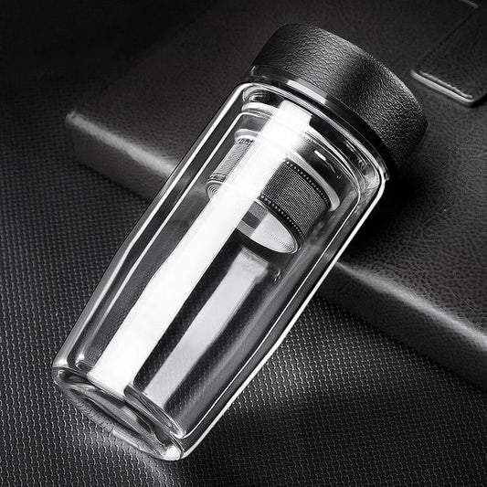 Double deck glass cup portable tea milk coffee glass cup with lid thermal insulation anti scald drinking water cup