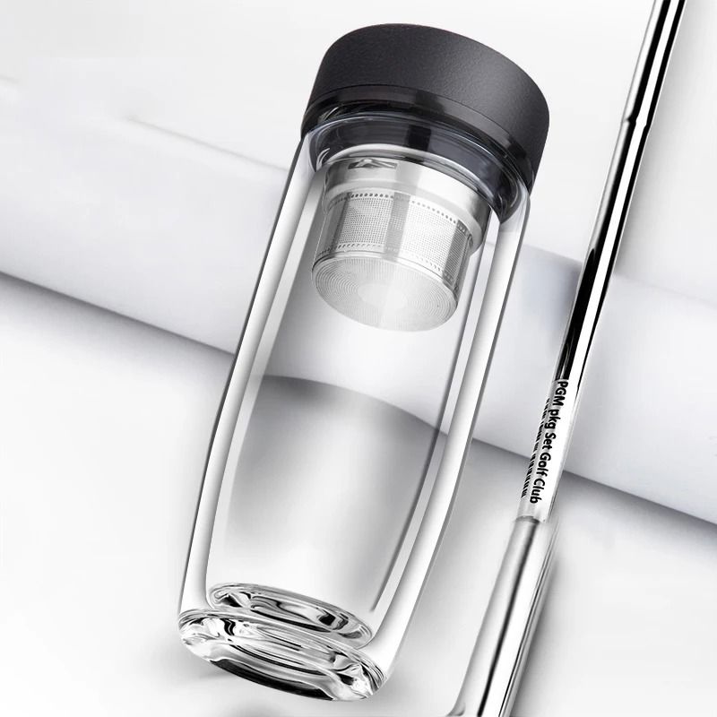 Double deck glass cup portable tea milk coffee glass cup with lid thermal insulation anti scald drinking water cup