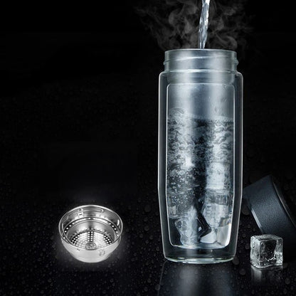 Double deck glass cup portable tea milk coffee glass cup with lid thermal insulation anti scald drinking water cup