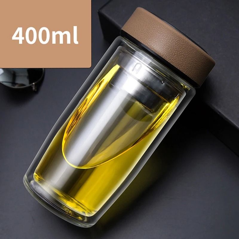 Double deck glass cup portable tea milk coffee glass cup with lid thermal insulation anti scald drinking water cup