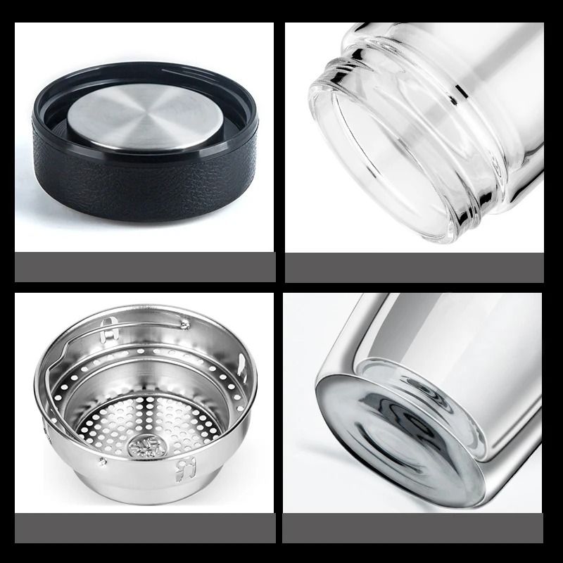 Double deck glass cup portable tea milk coffee glass cup with lid thermal insulation anti scald drinking water cup