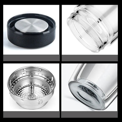 Double deck glass cup portable tea milk coffee glass cup with lid thermal insulation anti scald drinking water cup