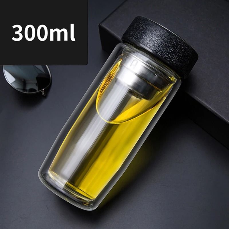 Double deck glass cup portable tea milk coffee glass cup with lid thermal insulation anti scald drinking water cup