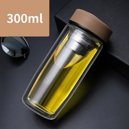 Double deck glass cup portable tea milk coffee glass cup with lid thermal insulation anti scald drinking water cup