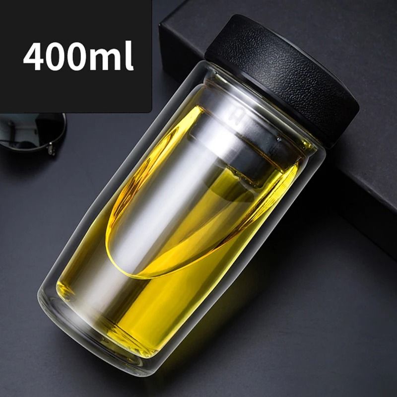 Double deck glass cup portable tea milk coffee glass cup with lid thermal insulation anti scald drinking water cup