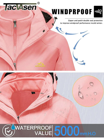 TACVASEN 3in1 waterproof fleece jacket women rain ski parka