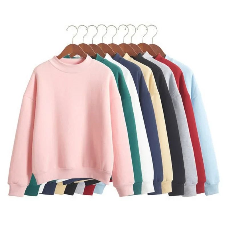 Women korean style o neck knitted pullover sweatshirt thick loose fit candy color hoodie