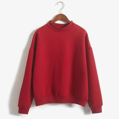 Women korean style o neck knitted pullover sweatshirt thick loose fit candy color hoodie