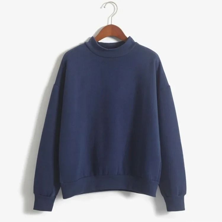 Women korean style o neck knitted pullover sweatshirt thick loose fit candy color hoodie