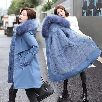 Women mid length drawstring parka thick warm hooded coat spring autumn