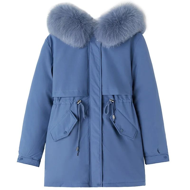 Women mid length drawstring parka thick warm hooded coat spring autumn