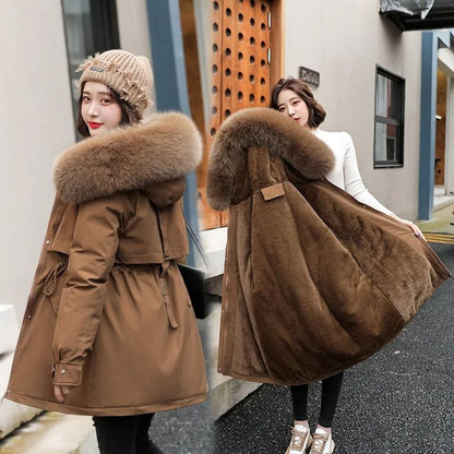 Women mid length drawstring parka thick warm hooded coat spring autumn