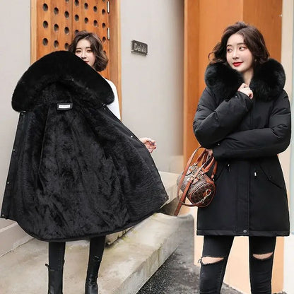 Women mid length drawstring parka thick warm hooded coat spring autumn