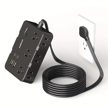 Ultra Thin Flat Plug Power Strip with 6 Outlets and 4 USB Ports (2 USB-C) – 5ft Surge Protector Extension Cord