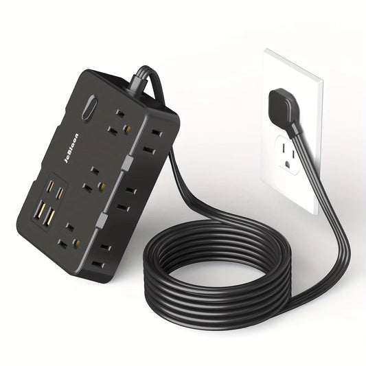 Ultra Thin Flat Plug Power Strip with 6 Outlets and 4 USB Ports (2 USB-C) – 5ft Surge Protector Extension Cord