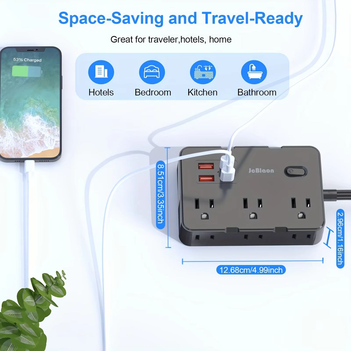 Ultra Thin Flat Plug Power Strip with 6 Outlets and 4 USB Ports (2 USB-C) – 5ft Surge Protector Extension Cord