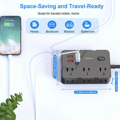 Ultra Thin Flat Plug Power Strip with 6 Outlets and 4 USB Ports (2 USB-C) – 5ft Surge Protector Extension Cord