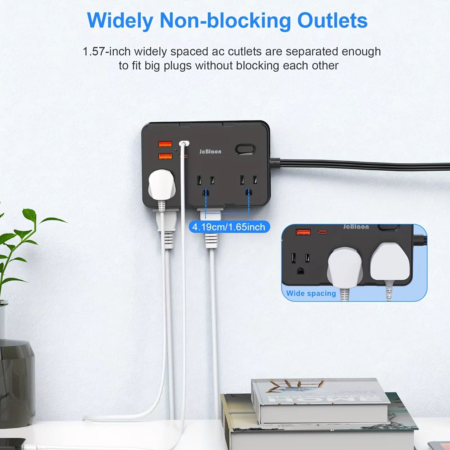 Ultra Thin Flat Plug Power Strip with 6 Outlets and 4 USB Ports (2 USB-C) – 5ft Surge Protector Extension Cord