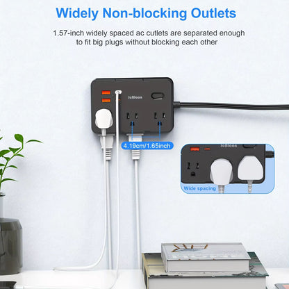 Ultra Thin Flat Plug Power Strip with 6 Outlets and 4 USB Ports (2 USB-C) – 5ft Surge Protector Extension Cord
