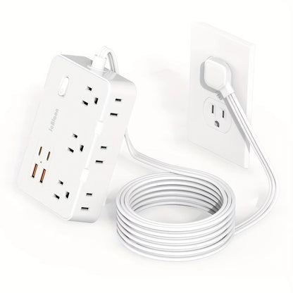 Ultra Thin Flat Plug Power Strip with 6 Outlets and 4 USB Ports (2 USB-C) – 5ft Surge Protector Extension Cord