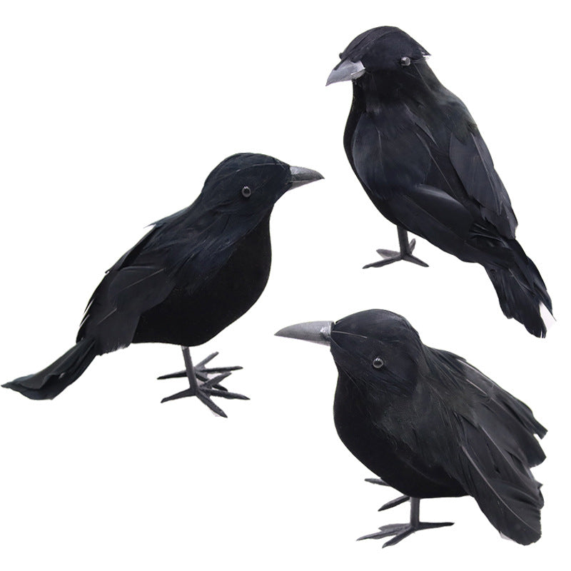 Simulated Black Feather Crow, Halloween Decorations, Haunted House Ornament, Party Supplies, Spooky Home Decor Prop