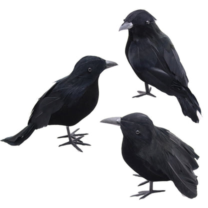 Simulated Black Feather Crow, Halloween Decorations, Haunted House Ornament, Party Supplies, Spooky Home Decor Prop
