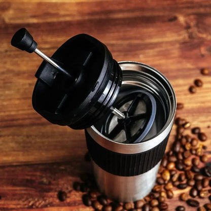 Portable French Press Coffee Maker Travel Mug with Double Wall Insulated Vacuum Design