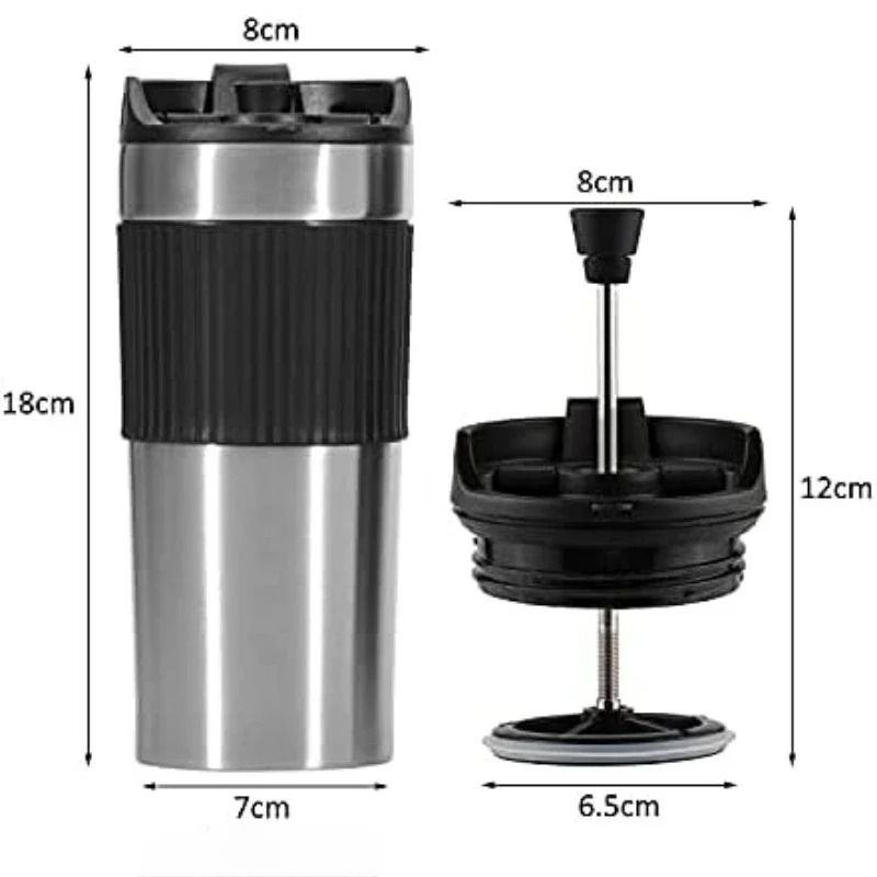 Portable French Press Coffee Maker Travel Mug with Double Wall Insulated Vacuum Design