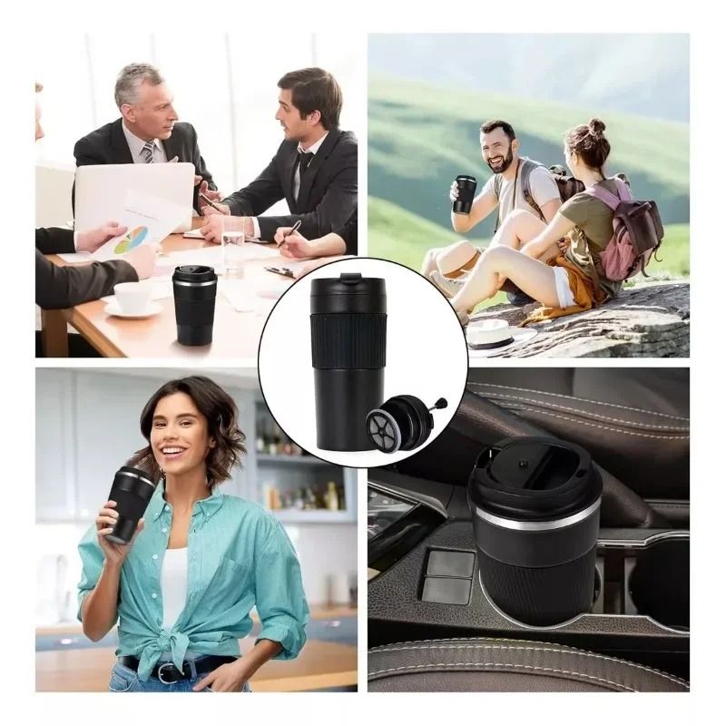 Portable French Press Coffee Maker Travel Mug with Double Wall Insulated Vacuum Design