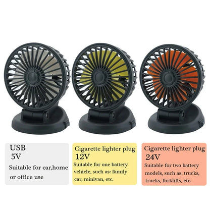 12V/24V USB Car Fan with Cigarette Lighter Plug, Portable, Adjustable Big Wind Mini Fan for All Vehicles