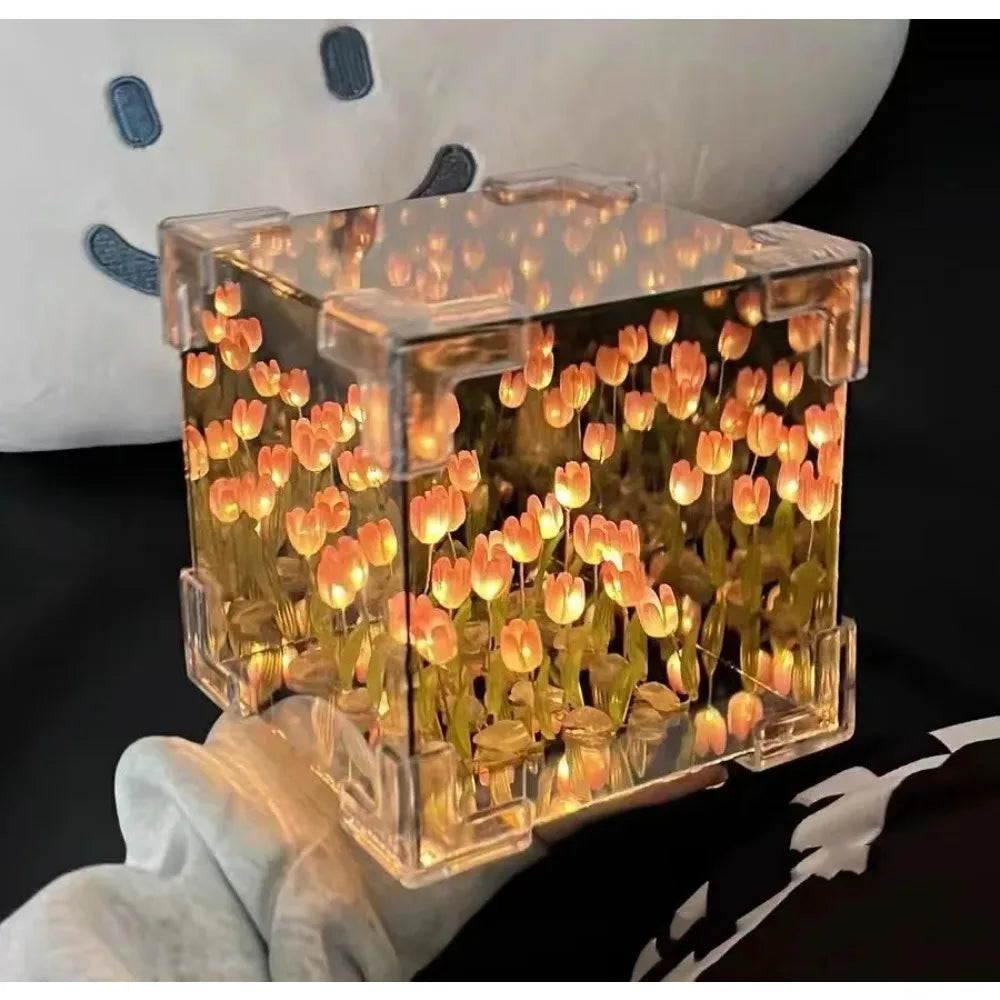 Creative DIY Tulip Flower Sea Cube Night Light Kit, 3D Romantic Gift for Girlfriend, Couples