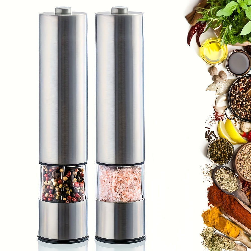 Electric Salt Pepper Grinder, One Handed Operation, Stainless Steel Spice Mill with LED Light, Adjustable Coarsenes