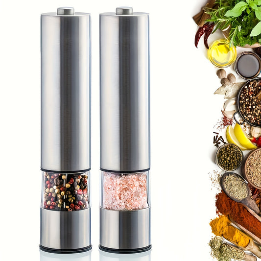 Electric Salt Pepper Grinder, One Handed Operation, Stainless Steel Spice Mill with LED Light, Adjustable Coarsenes
