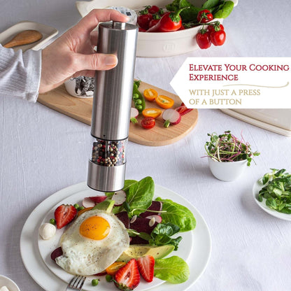 Electric Salt Pepper Grinder, One Handed Operation, Stainless Steel Spice Mill with LED Light, Adjustable Coarsenes
