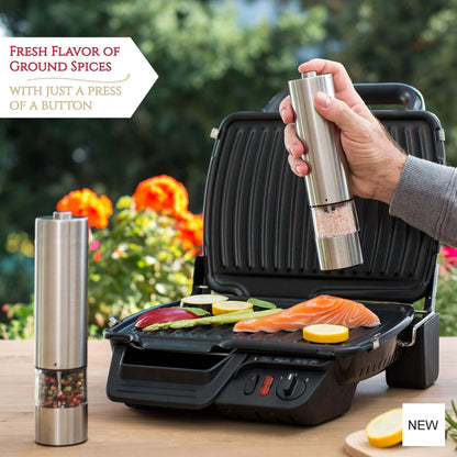 Electric Salt Pepper Grinder, One Handed Operation, Stainless Steel Spice Mill with LED Light, Adjustable Coarsenes