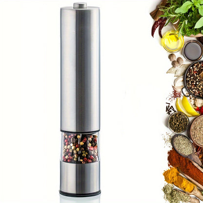Electric Salt Pepper Grinder, One Handed Operation, Stainless Steel Spice Mill with LED Light, Adjustable Coarsenes