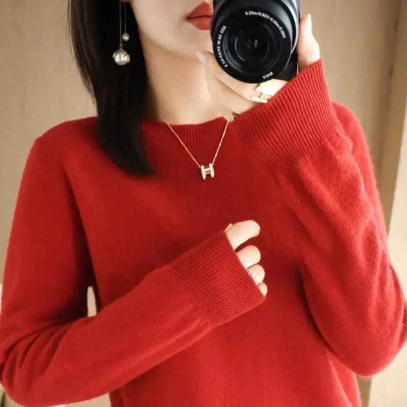 Womens Spring Autumn Sweater Knitwear Long Sleeve Pullover Soft O Neck Jumper