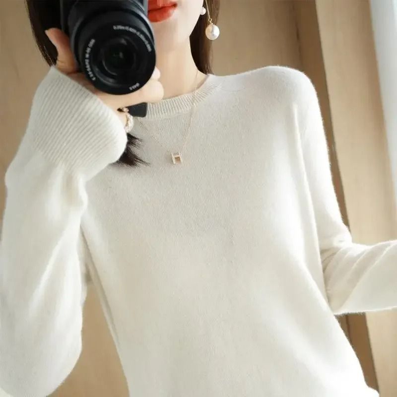 Womens Spring Autumn Sweater Knitwear Long Sleeve Pullover Soft O Neck Jumper