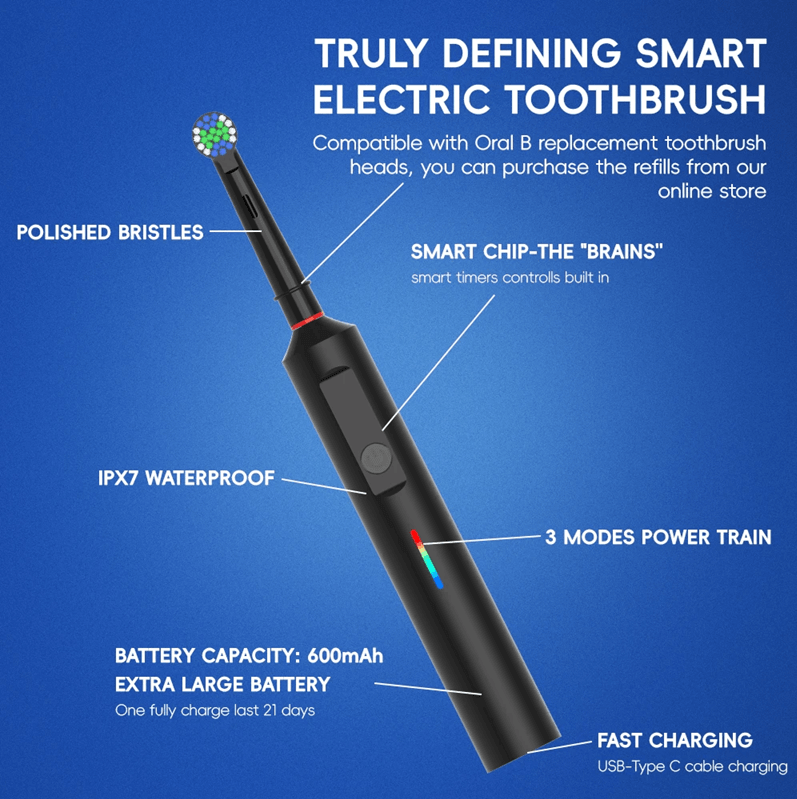 Rechargeable Electric Toothbrush with Rotating Brush Head Compatible with Oral B