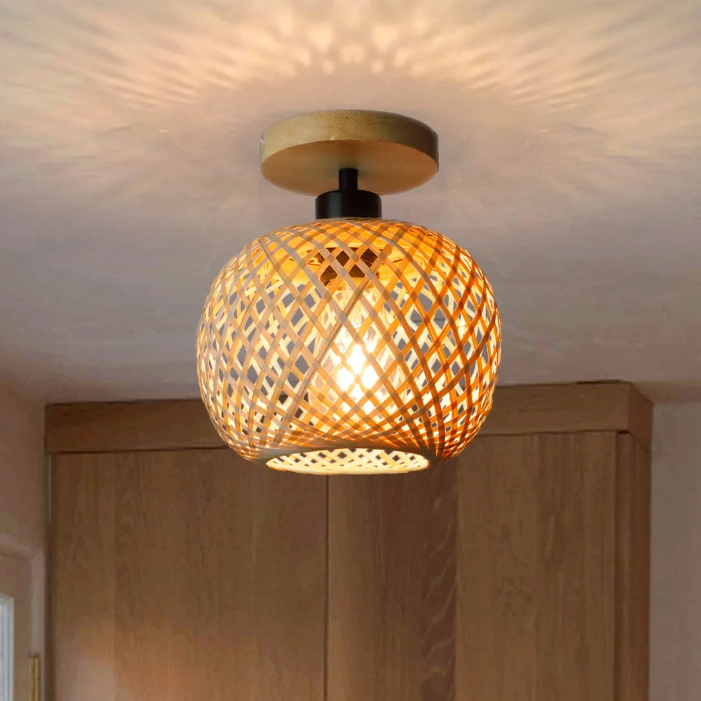 Retro LED Bamboo Woven Ceiling Lamp for Corridor, Aisle & Living Room, Decorative Woven Lamps & Natural Ceiling Light